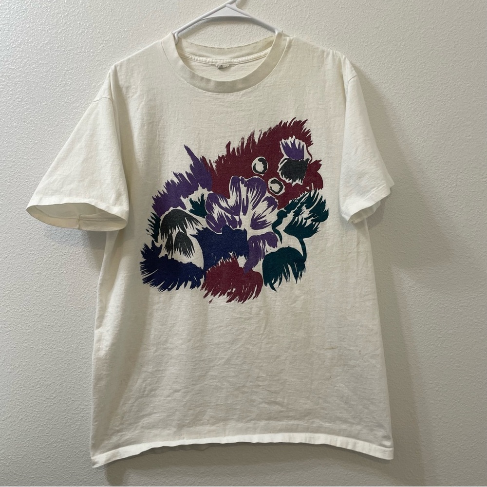 Flower color blast t shirt white vintage xl